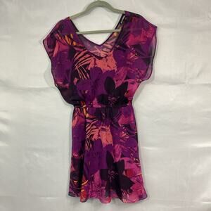 Express Dress Womens S Semi Sheer Lined Mini Floral Tropical Fairy Resortwear